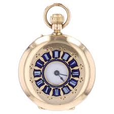 French 20th Century 18 Karat Yellow Gold Blue Enamel Pocket Watch Pendant For Sale at 1stDibs