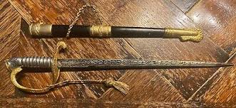 Vintage Spanish Miniature SWORD leather gold gilt Scabbard ...