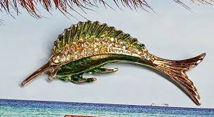 Vintage Gold Tone Swordfish/Sailfish Creen Enamel and AB Rhinestone Brooch Pin | eBay
