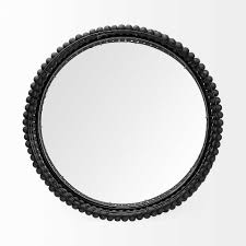 21' Matte Black Wood With Bead Mirrored Glass Bottom Round ...