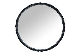 36X36 Black Stacked Wood Bead Style Round Wall Mirror ...