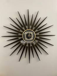 Large 30 Inch Hand Made Mid Century Seth Thomas Style Starburst Clock by Royale With Black & Cream 1950's Dial With Dark Teakwood Rays - Etsy Canada