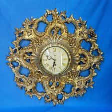 Vtg MCM Syroco 8 Day Wall Clock 18" Gold Ornate Wood w/ Key Hollywood Regency | eBay