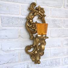 Vintage Hollywood Regency Gold Candle Wall Sconce Amber Globe Homco 4118 | eBay