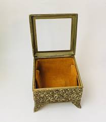 Vintage Brass & Glass Square Jewelry Casket - Etsy