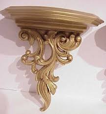 PAIR VINTAGE HOLLYWOOD REGENCY ORNATE SYROCOWOOD METALLIC GOLD ACCENT SHELVES | eBay