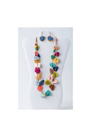 Nola Tagua Necklace Set - Pink Aqua - Tagua Jewelry Sale | TaguArtsy