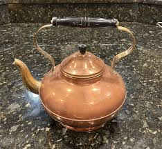 ANTIQUE, HOLLAND TEA KETTLE BRASS/COPPER, BLACK WOOD HANDLE ...