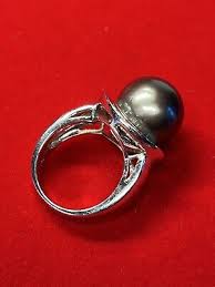 18K White Gold 14mm Tahitian Pearl & Diamond Ring Size 7.25 | eBay