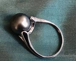Tahitian Black Pearl Diamond White Gold Ring UK N1/2 - Etsy