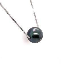 Tahitian Pearl Diamond Slider Pendant Necklace 13-14 MM 0.29 Carats 18K For Sale at 1stDibs | diamond 13 necklace, diamond 13 pendant