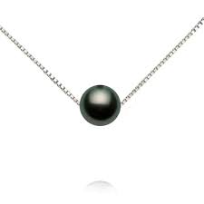 Sterling Silver Floating 9.5mm Black Tahitian Pearl Necklace with 18 Chain"