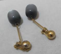 Chunky Gray Moonglow Lucite Bead Gold Tone Bar Dangle Clip ...