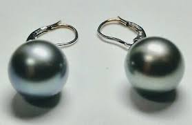 Vintage 14K White Gold With Black Pearl And Diamonds Dangle Earrings Lever Back | eBay