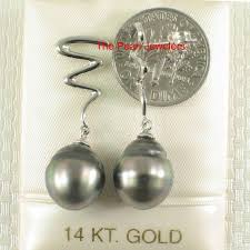 Buy 14k White Gold Gourd Design Black Tahitian Pearl Dangle Earrings Online in India - Etsy