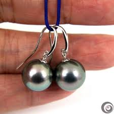 13mm Natural Color Genuine Tahitian South Sea Pearl Earrings, 14K Solid White Gold #E2203 - Etsy