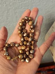 Hand Knotted Caramel Color Nugget Pearls Necklace 14k Gold Lock | eBay Australia