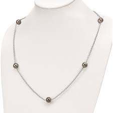 Sterling Silver Rhodium 8-9mm Baroque 5stat Tahit Saltwater ...