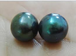 Pair 11-12mm natural south sea genuine black round loose ...