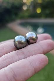 13MM Pair Tahitian Pearls. Genuine Black AAA+ Tahitian Pearl ...