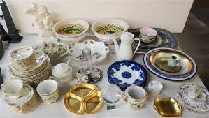 Lot - Collection of Flow Blue Plates, Rosenthal 'Pompadour' Partial Dinner Service and Assorted Porcelain and Ceramic Articles