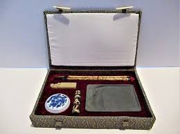 Asian Writing Art Calligraphy Set Ink Stamp Brushes in Original Box | eBay