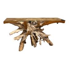 Teak Root Console With Glass | Chairish