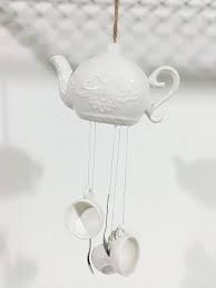 Amazon.com : Pretty Home Porcelain Wind chime of Teapot Teacup Tea spoon ( White ) Home Kitchen Garden Indoor Outdoor Decoration : Patio, Lawn & Garden