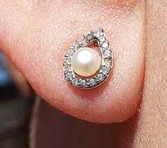 Pearl Earrings / Teardrop CZ and Silver Pearl Earrings ...