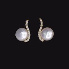 COIN PEARL DIAMOND DROP EARRINGS 18k YELLOW GOLD DESIGNER ...