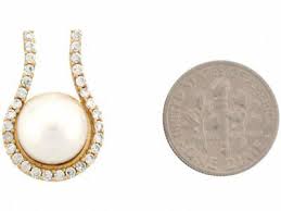 14k Real Gold Cultured Pearl CZ Accents Elegant Ladies 2.28 ...