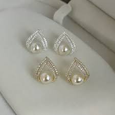 Triangle Pearl Earrings | Diamond White Red Pearl Earring ...