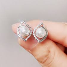 Women 925 Silver Filled Stud Earring Elegnat Pearl Jewelry ...