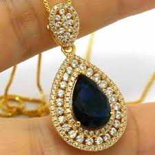 2.20Ct Pear Cut Simulated Sapphire Teardrop Necklace 18" 925 ...