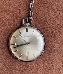 Vintage 1940s Technos Pocket Watch: Silver Dial, Steel Chain ...