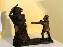 Original Teddy and The Bear- J&E Stevens Cast Iron Mechanical Coin Bank - 1909 | eBay