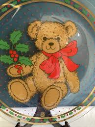 Vintage Christmas Teddy Bear Painted Glass Tray 13” | eBay