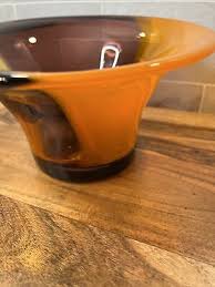 Vtg Flare Rim Hand Blown Art Glass Wide Vase Bowl Teleflora Orange Amber Purple | eBay