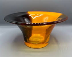 Vintage MCM Art Glass Orange and Purple Bowl Vase - Etsy