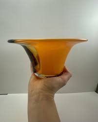 Teleflora Glass Vase Art - Purple Orange Yellow Bowl - Mid Century Vintage Bowl - Gift - Floral Flower Arrangement - Gift - Planter - Dish - Etsy