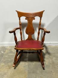Antique Wooden Rocking Chair with Red Leather Seat with ...