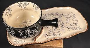 Temptations By Tara Soup Bowl 18 oz & Sandwich Dish Black ...