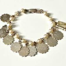 Vintage Religious 10 Commandments Charm Faux Pearl Bracelet ...