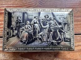 Vintage Parein Embossed Metal Biscuit Tin Container With Various Scenes | eBay