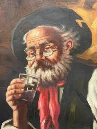 F Petrillo Signed Painting Cowboy Drinking Whiskey