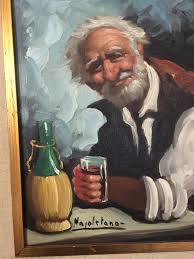Old man drinking wine oil painting