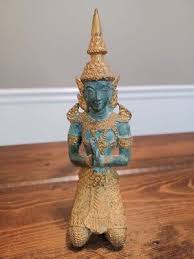 Vintage Bronze Gold and Green Patina Thai Buddhist Figurine ...