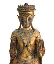 Thai Gilded Mirrored Bronze Buddha Statue on Wooden Base at 1stDibs | mirrored buddha statue, mirror buddha statue, mirrored buddha