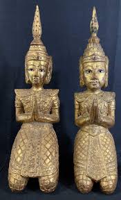 Sold at Auction: Pair Praying Buddha Sculptures, Thailand 23 in HT