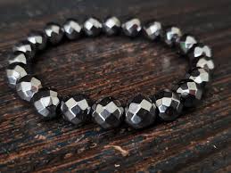 Men's Gun Metal Bracelet, Beaded Bracelet for Men, 10mm Gun ...